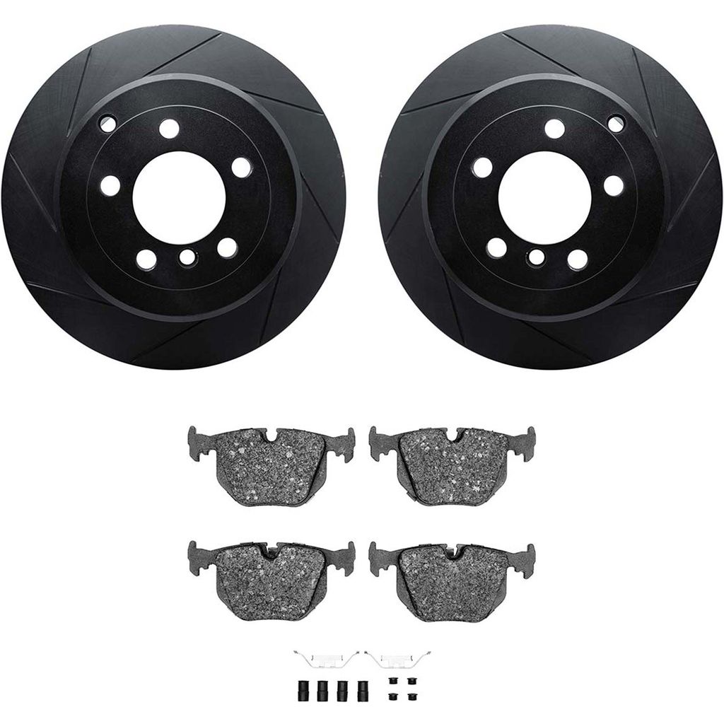 Dynamic Friction 3512-11011 - Brake Kit - Black Zinc Coated Slotted Rotors and 5000 Brake Pads With Hardware