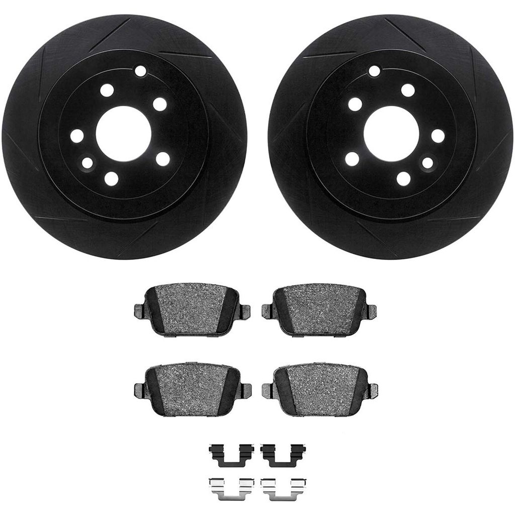 Dynamic Friction 3512-11020 - Brake Kit - Black Zinc Coated Slotted Rotors and 5000 Brake Pads With Hardware