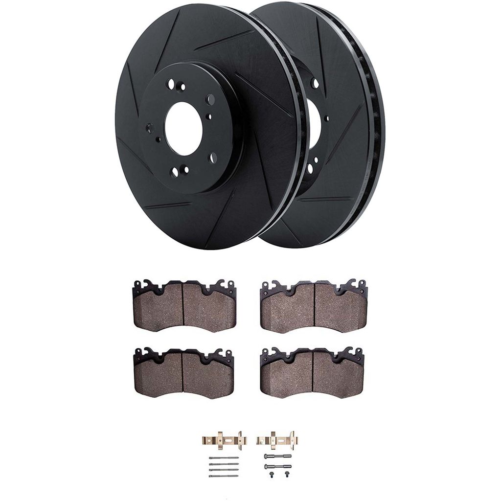 Dynamic Friction 3512-11021 - Brake Kit - Black Zinc Coated Slotted Rotors and 5000 Brake Pads With Hardware