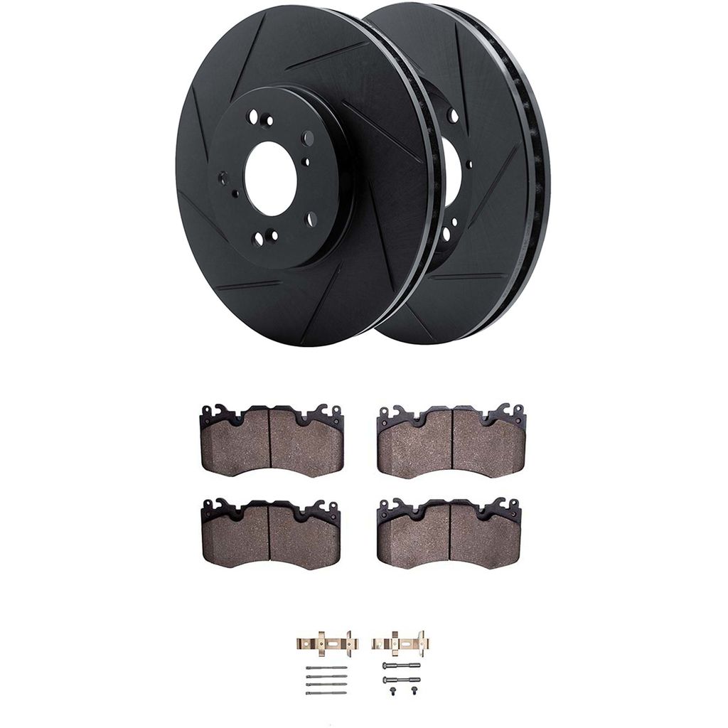 Dynamic Friction 3512-11022 - Brake Kit - Black Zinc Coated Slotted Rotors and 5000 Brake Pads With Hardware