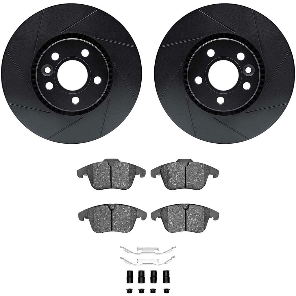 Dynamic Friction 3512-27060 - Brake Kit - Black Zinc Coated Slotted Rotors and 5000 Brake Pads With Hardware