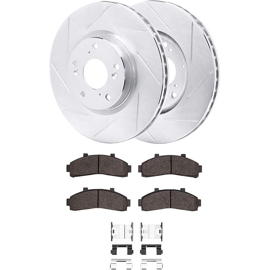 Dynamic Friction 5512-54103 - Brake Kit - Silver Zinc Coated Slotted Rotors and 5000 Brake Pads With Hardware