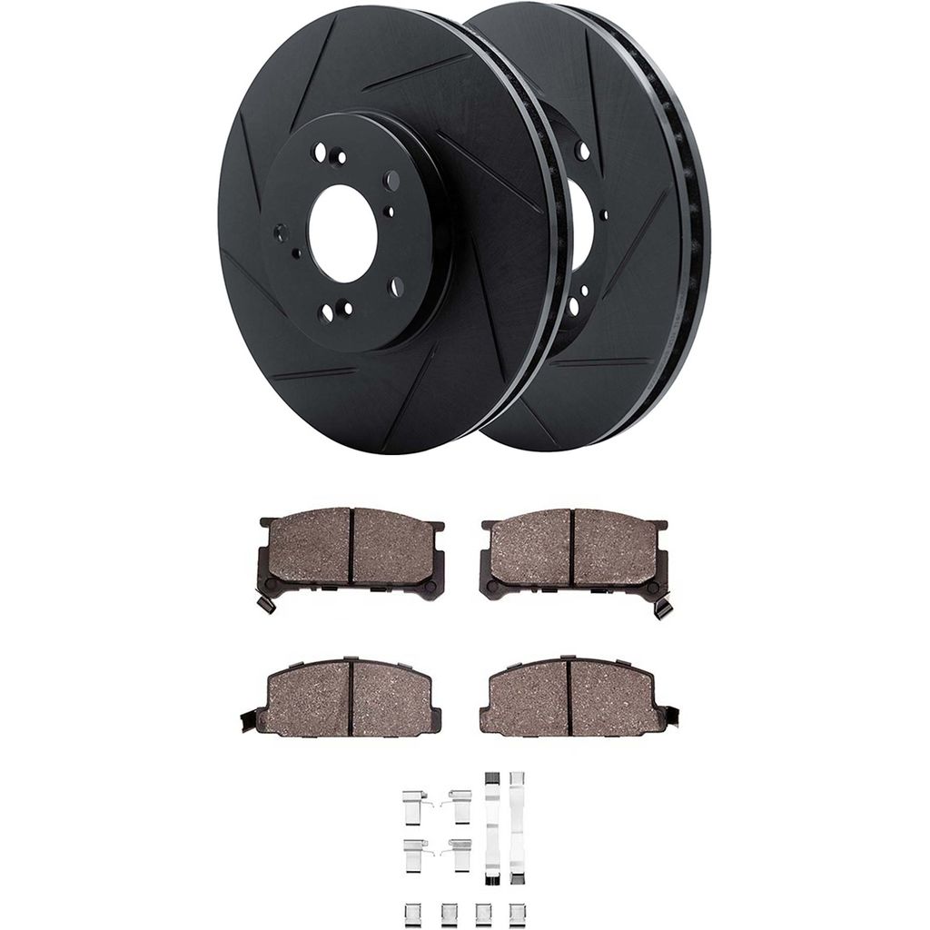 Dynamic Friction 3512-13004 - Brake Kit - Black Zinc Coated Slotted Rotors and 5000 Brake Pads With Hardware