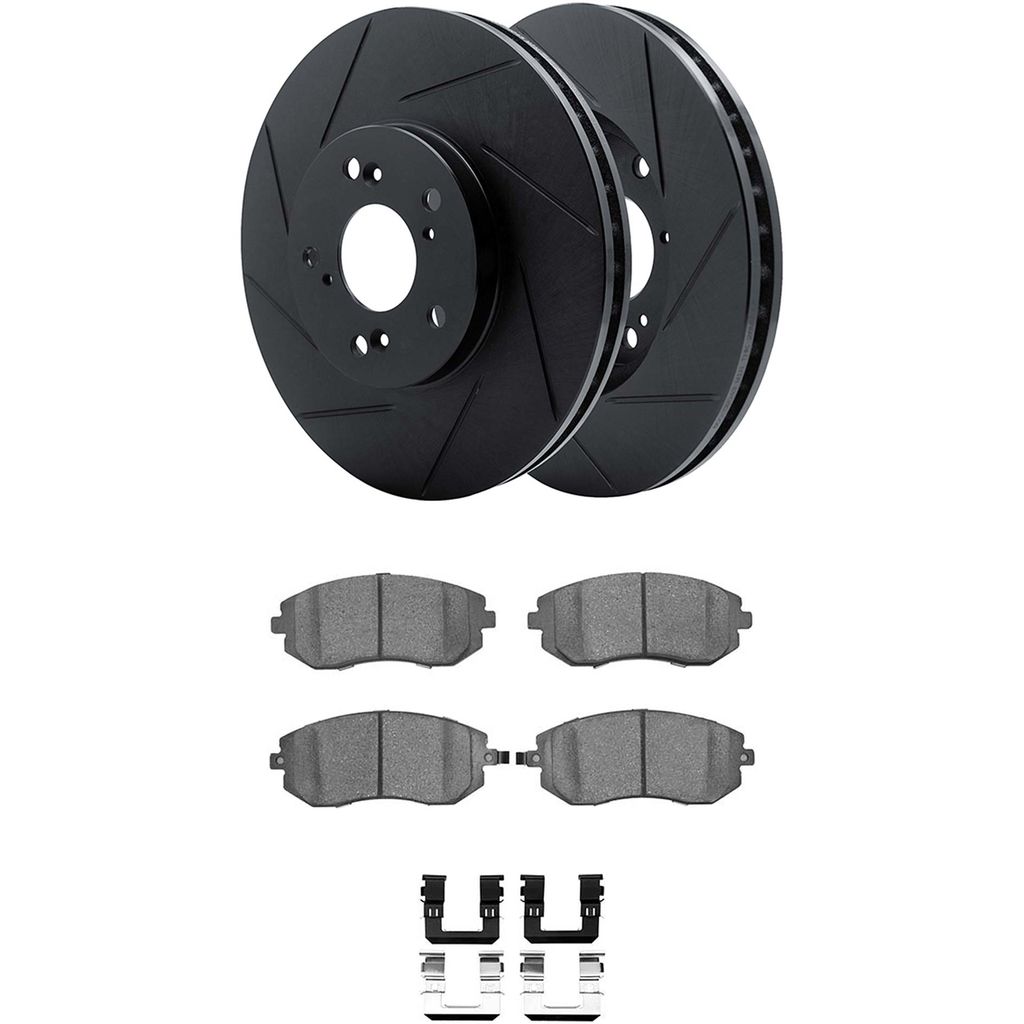 Dynamic Friction 3512-13028 - Brake Kit - Black Zinc Coated Slotted Rotors and 5000 Brake Pads With Hardware