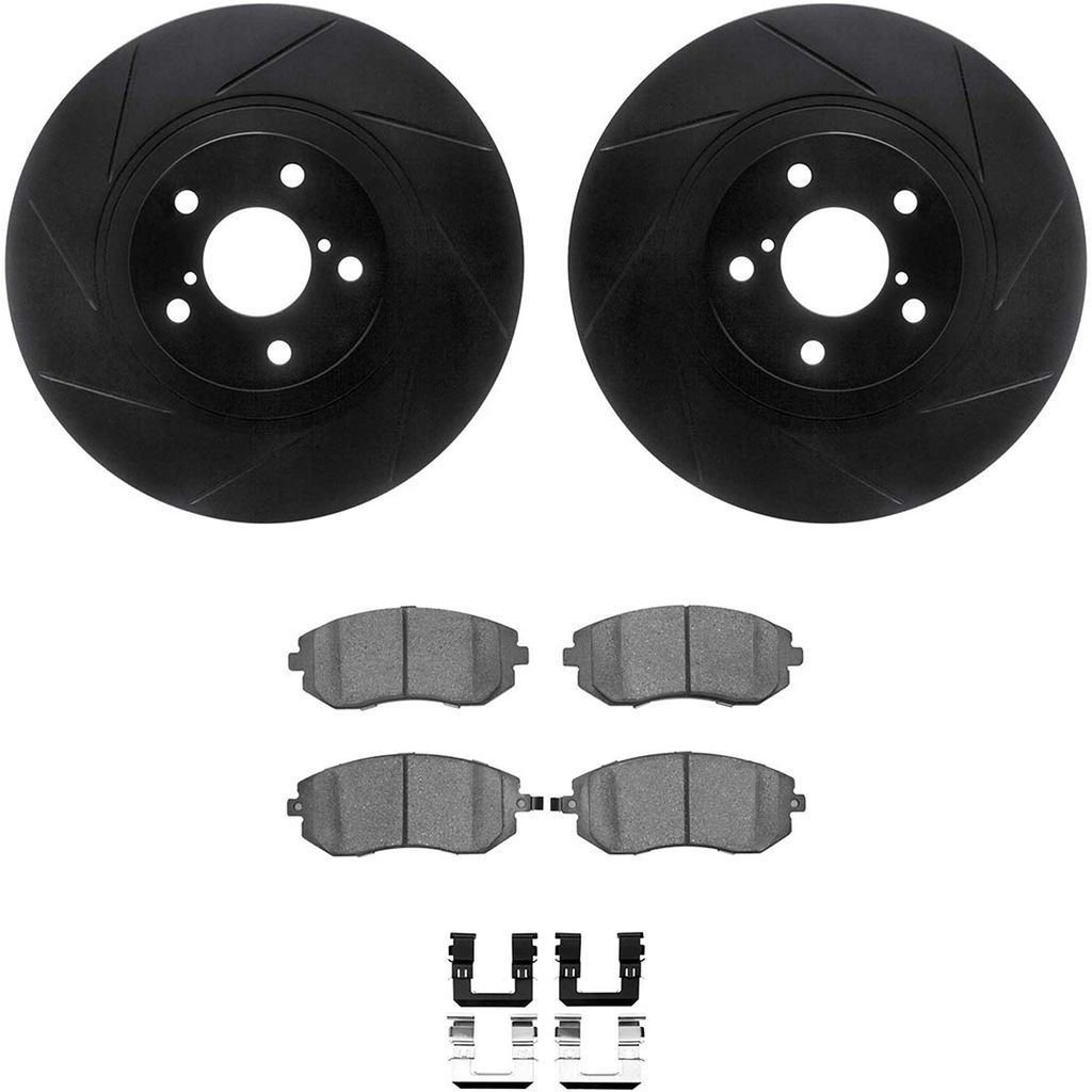 Dynamic Friction 3512-13029 - Brake Kit - Black Zinc Coated Slotted Rotors and 5000 Brake Pads With Hardware