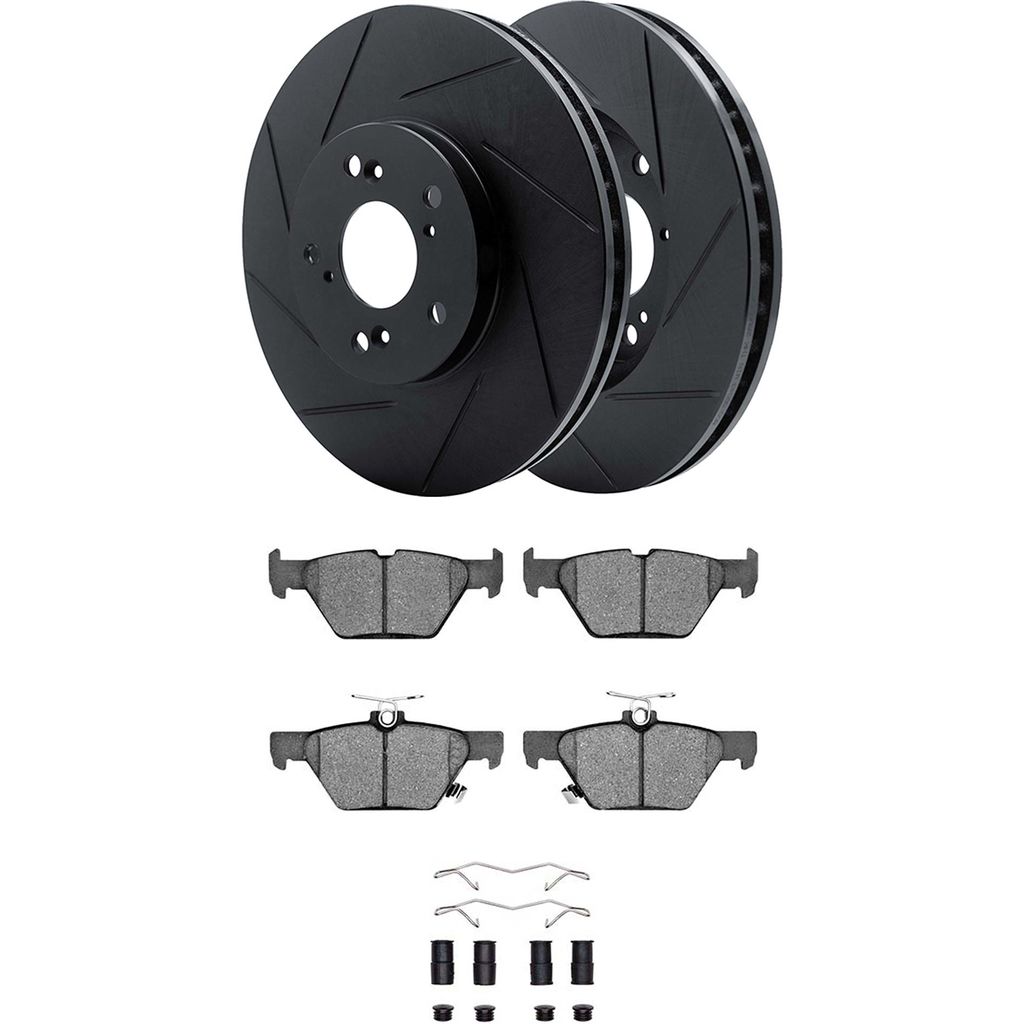 Dynamic Friction 3512-13053 - Brake Kit - Black Zinc Coated Slotted Rotors and 5000 Brake Pads With Hardware
