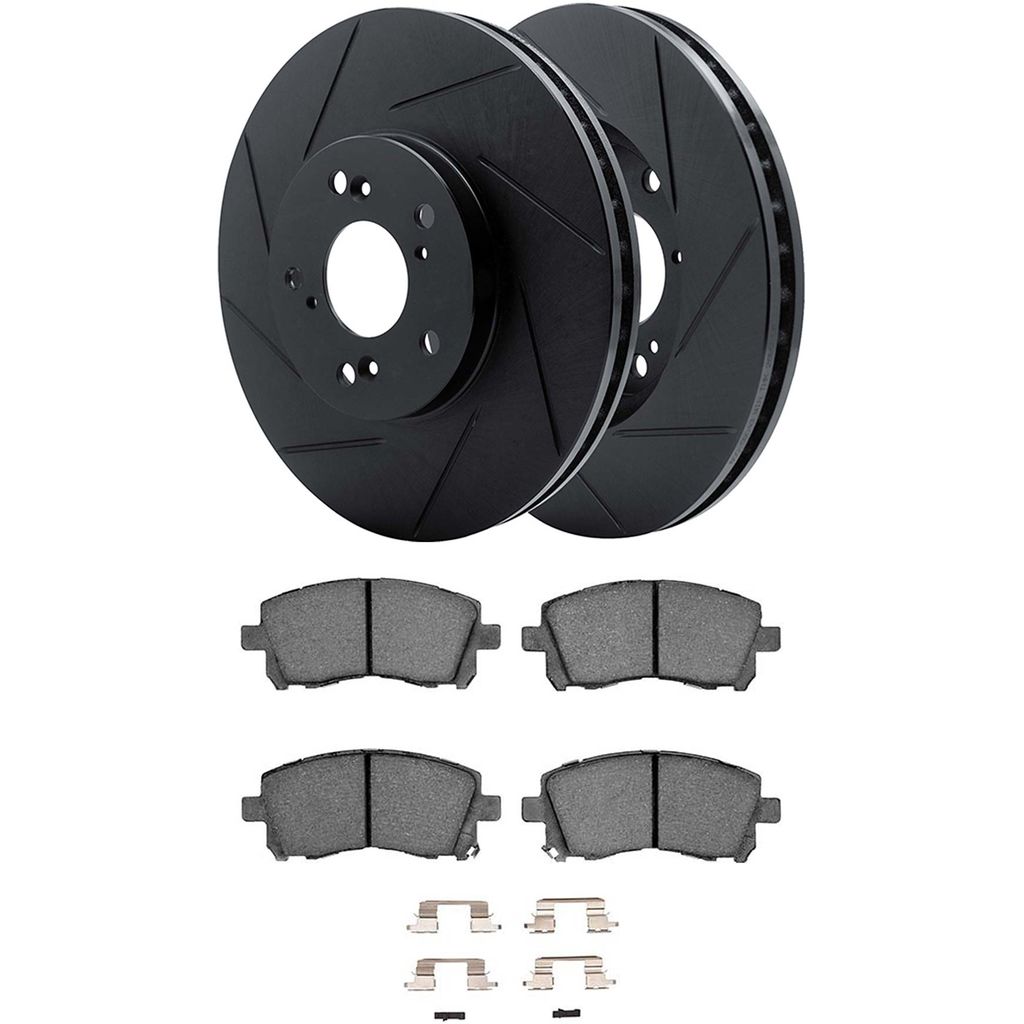 Dynamic Friction 3512-13020 - Brake Kit - Black Zinc Coated Slotted Rotors and 5000 Brake Pads With Hardware