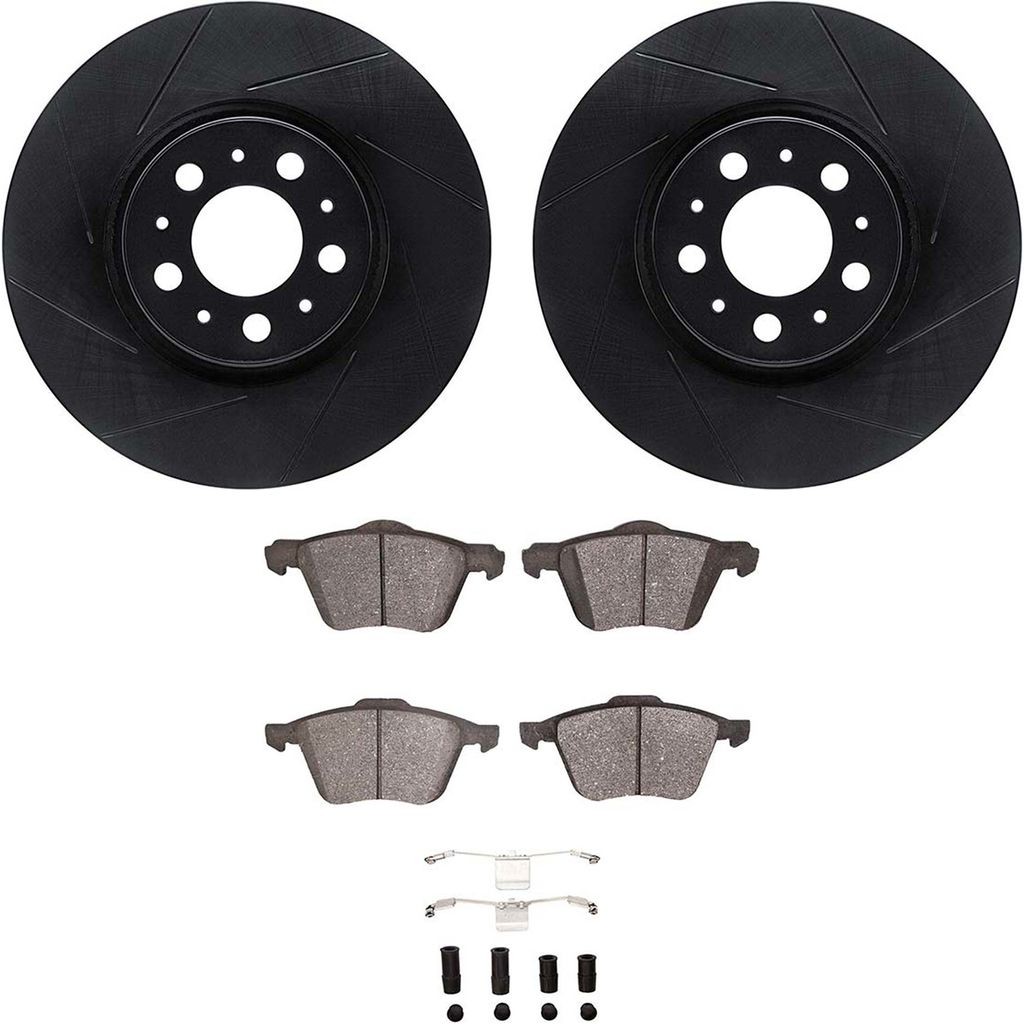 Dynamic Friction 3512-27052 - Brake Kit - Black Zinc Coated Slotted Rotors and 5000 Brake Pads With Hardware