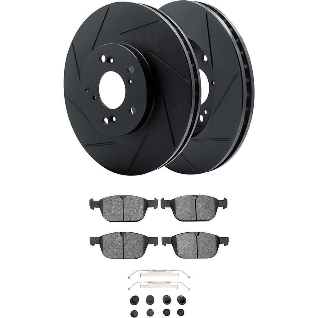 Dynamic Friction 3512-27070 - Brake Kit - Black Zinc Coated Slotted Rotors and 5000 Brake Pads With Hardware