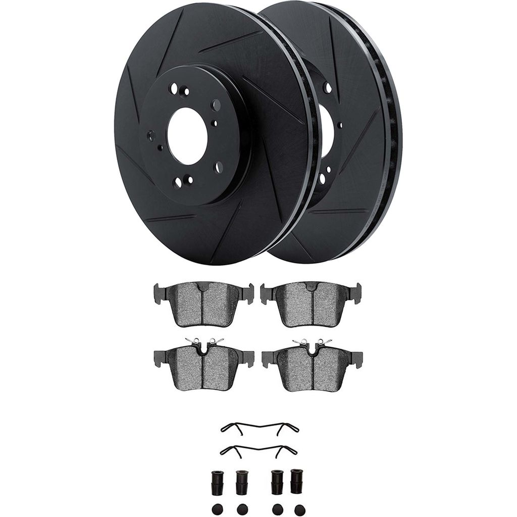 Dynamic Friction 3512-27073 - Brake Kit - Black Zinc Coated Slotted Rotors and 5000 Brake Pads With Hardware