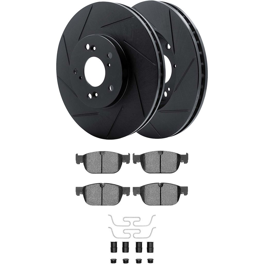 Dynamic Friction 3512-27075 - Brake Kit - Black Zinc Coated Slotted Rotors and 5000 Brake Pads With Hardware
