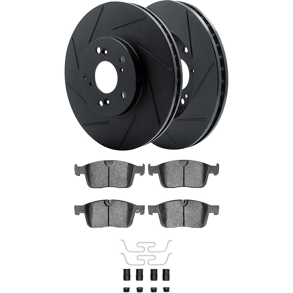 Dynamic Friction 3512-27076 - Brake Kit - Black Zinc Coated Slotted Rotors and 5000 Brake Pads With Hardware