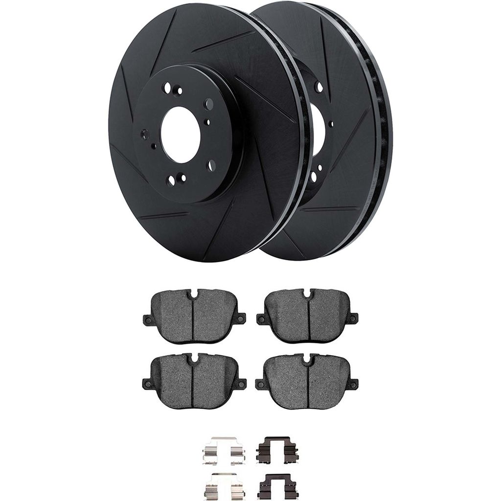 Dynamic Friction 3512-11024 - Brake Kit - Black Zinc Coated Slotted Rotors and 5000 Brake Pads With Hardware
