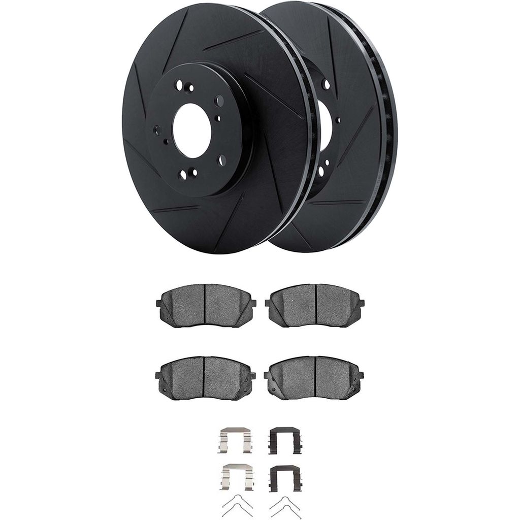 Dynamic Friction 3512-21025 - Brake Kit - Black Zinc Coated Slotted Rotors and 5000 Brake Pads With Hardware