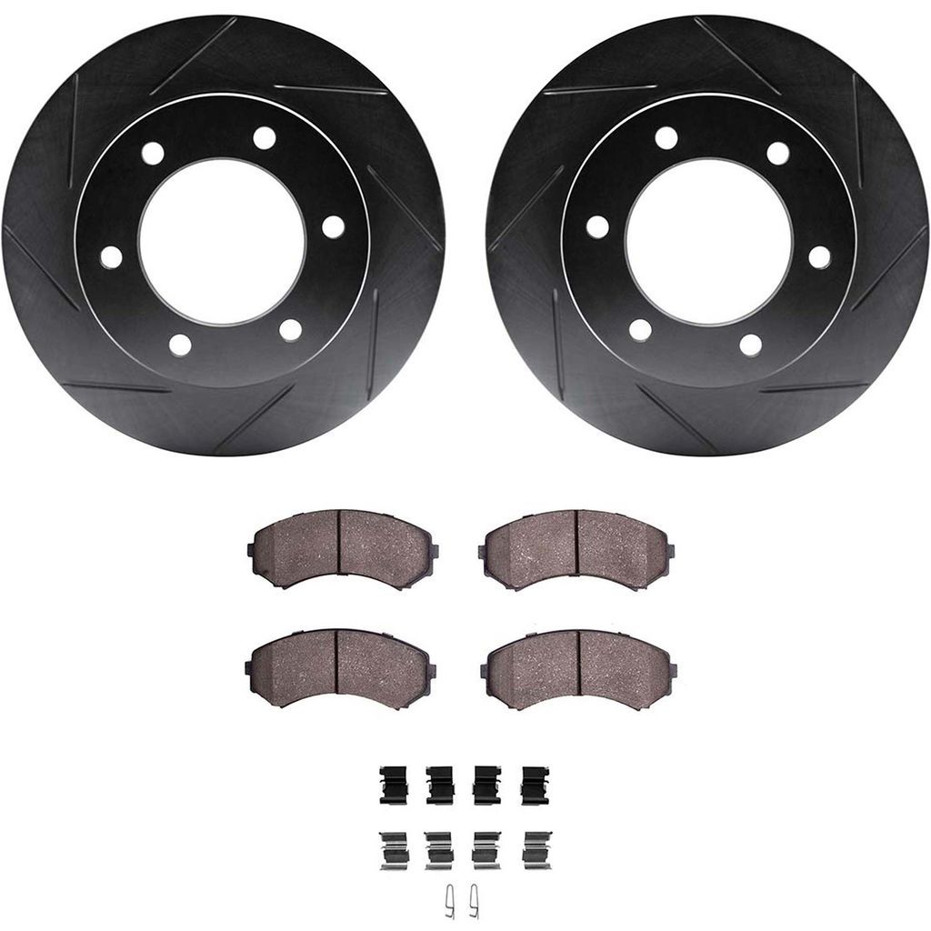Dynamic Friction 3512-37015 - Brake Kit - Black Zinc Coated Slotted Rotors and 5000 Brake Pads With Hardware