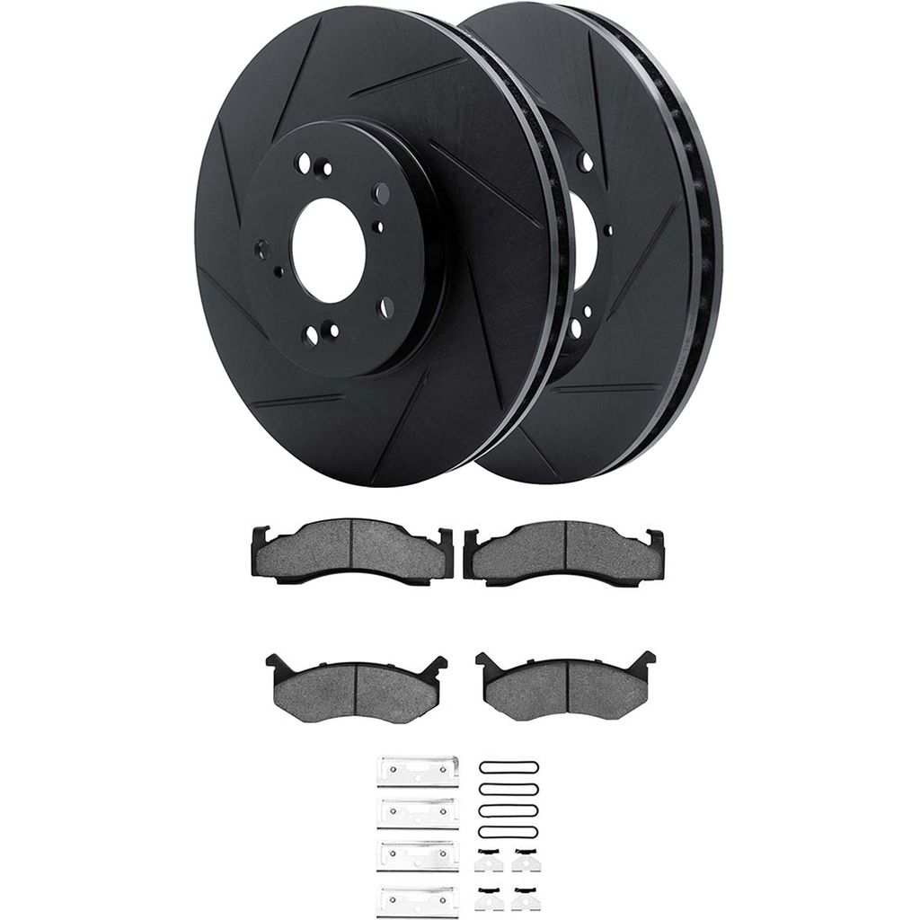 Dynamic Friction 3512-40011 - Brake Kit - Black Zinc Coated Slotted Rotors and 5000 Brake Pads With Hardware