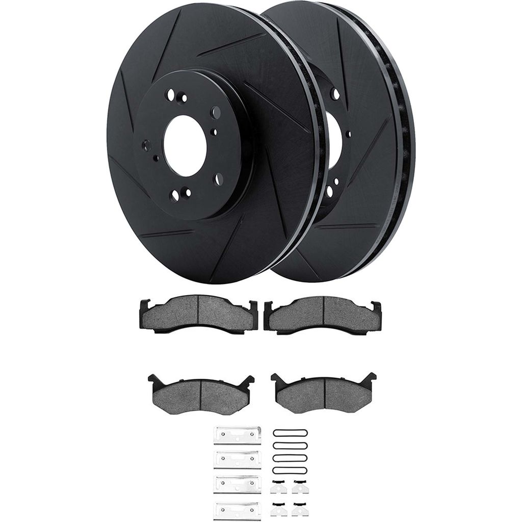 Dynamic Friction 3512-40017 - Brake Kit - Black Zinc Coated Slotted Rotors and 5000 Brake Pads With Hardware