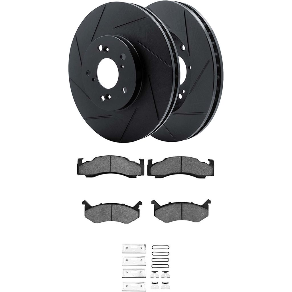 Dynamic Friction 3512-40020 - Brake Kit - Black Zinc Coated Slotted Rotors and 5000 Brake Pads With Hardware