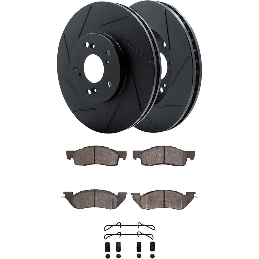 Dynamic Friction 3512-40032 - Brake Kit - Black Zinc Coated Slotted Rotors and 5000 Brake Pads With Hardware