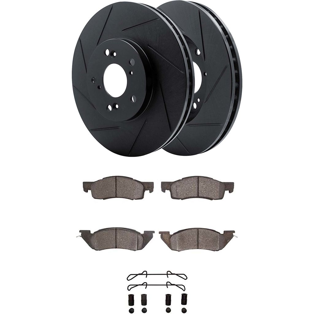 Dynamic Friction 3512-40034 - Brake Kit - Black Zinc Coated Slotted Rotors and 5000 Brake Pads With Hardware