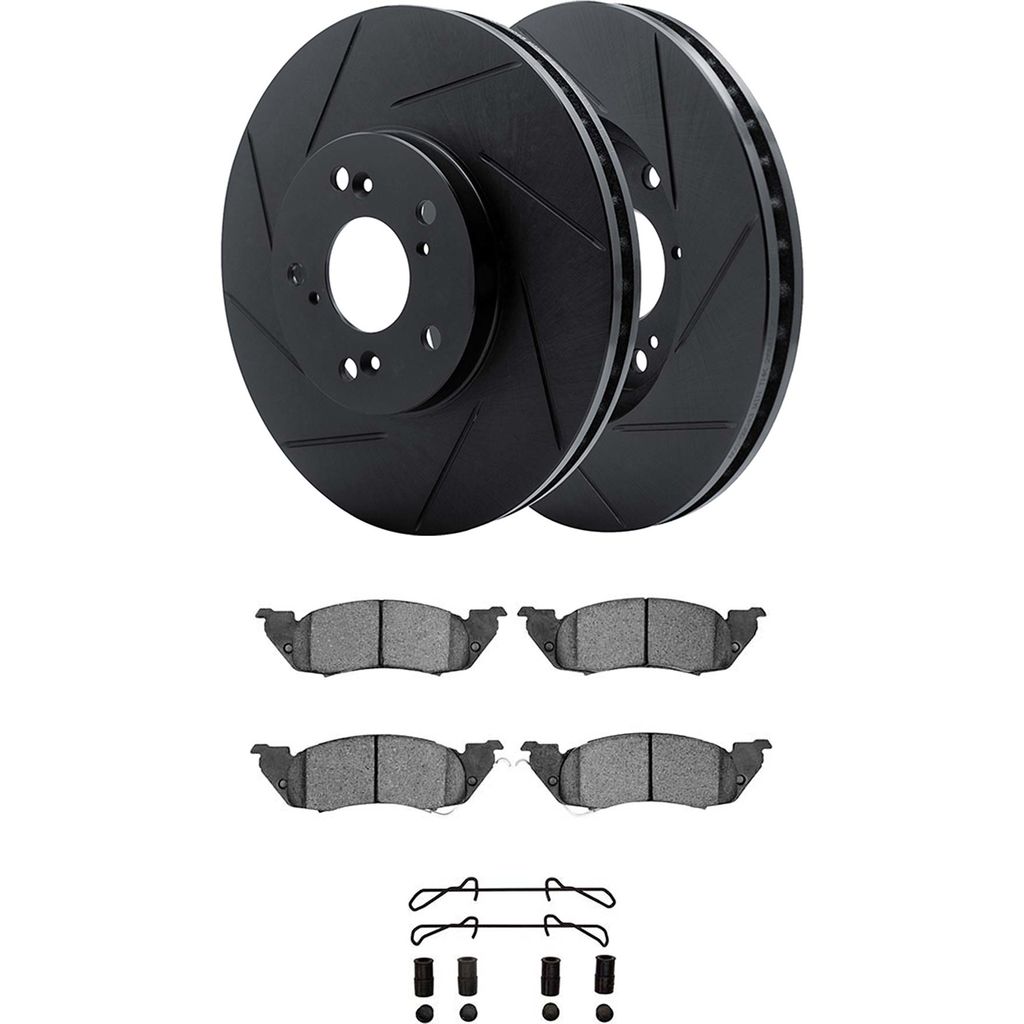 Dynamic Friction 3512-40055 - Brake Kit - Black Zinc Coated Slotted Rotors and 5000 Brake Pads With Hardware