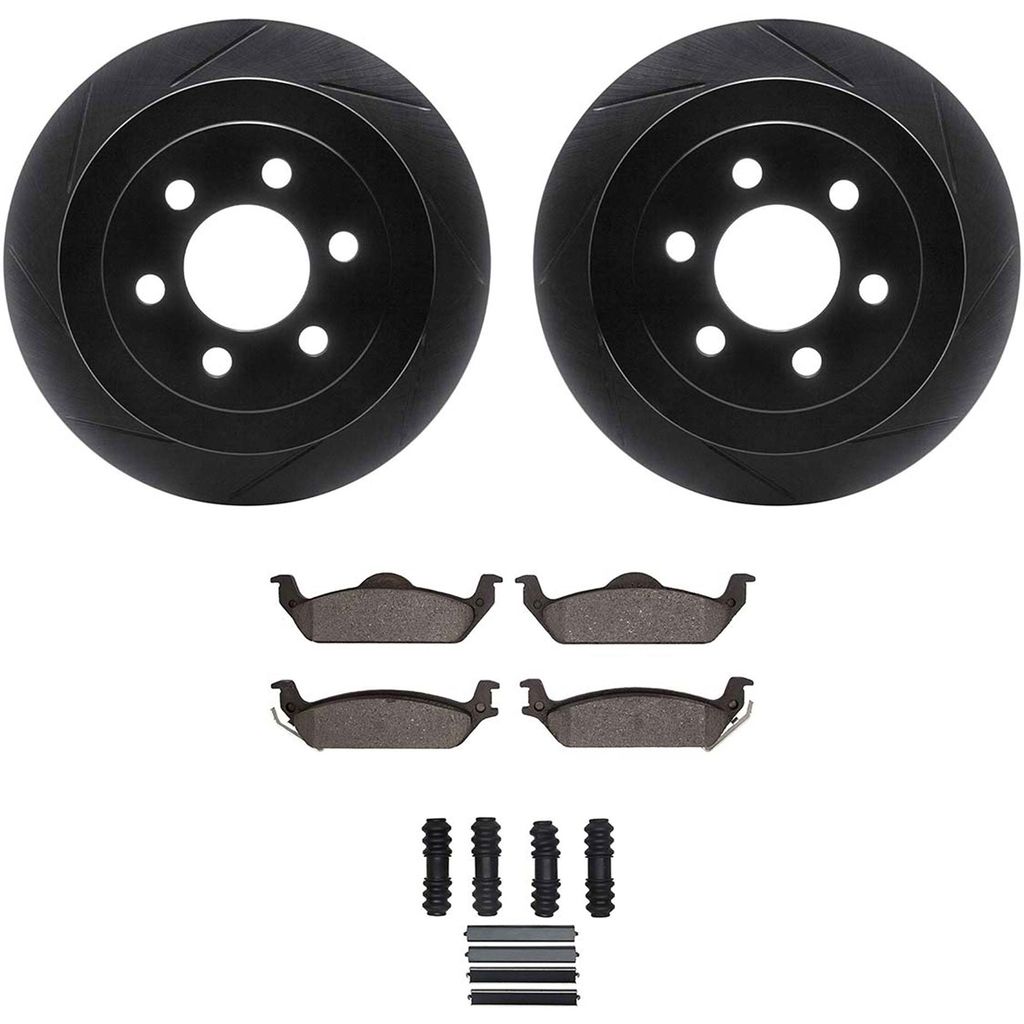 Dynamic Friction 3512-40087 - Brake Kit - Black Zinc Coated Slotted Rotors and 5000 Brake Pads With Hardware