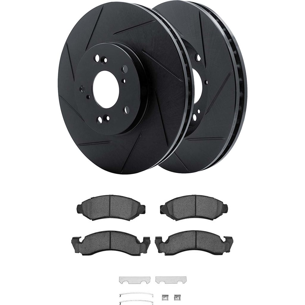 Dynamic Friction 3512-42001 - Brake Kit - Black Zinc Coated Slotted Rotors and 5000 Brake Pads With Hardware