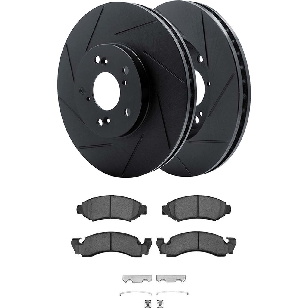 Dynamic Friction 3512-42003 - Brake Kit - Black Zinc Coated Slotted Rotors and 5000 Brake Pads With Hardware