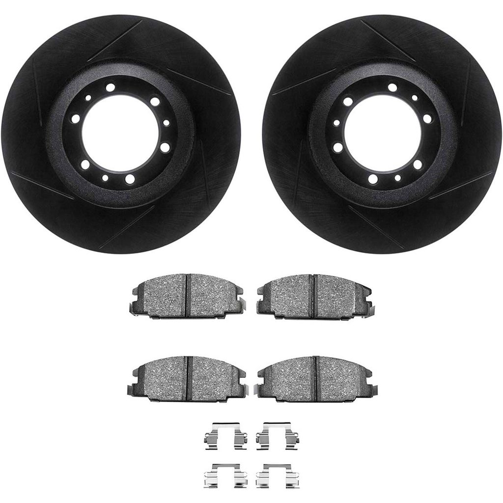 Dynamic Friction 3512-37008 - Brake Kit - Black Zinc Coated Slotted Rotors and 5000 Brake Pads With Hardware