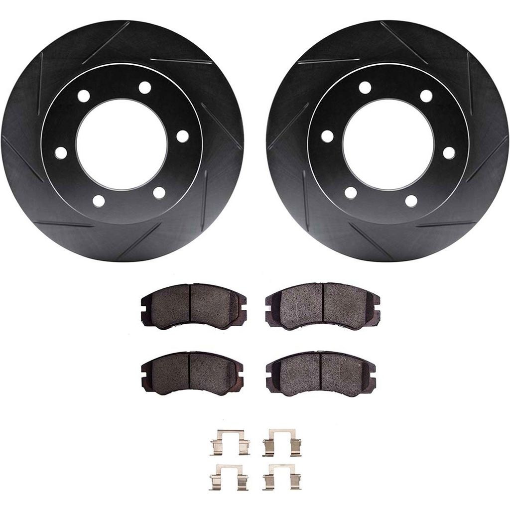 Dynamic Friction 3512-37013 - Brake Kit - Black Zinc Coated Slotted Rotors and 5000 Brake Pads With Hardware