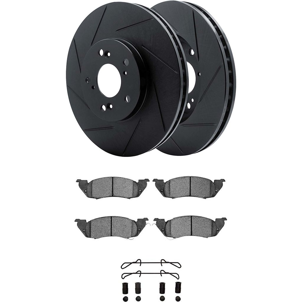 Dynamic Friction 3512-40057 - Brake Kit - Black Zinc Coated Slotted Rotors and 5000 Brake Pads With Hardware