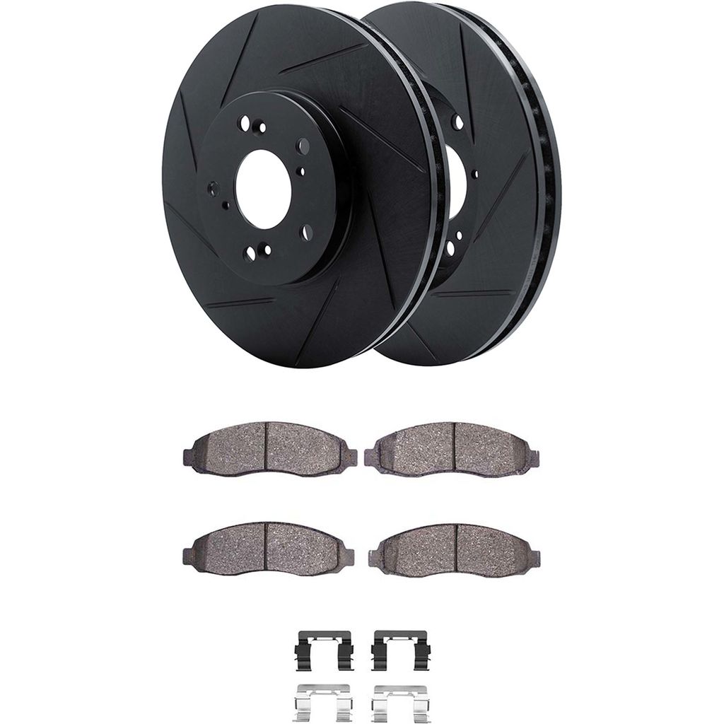 Dynamic Friction 3512-40086 - Brake Kit - Black Zinc Coated Slotted Rotors and 5000 Brake Pads With Hardware