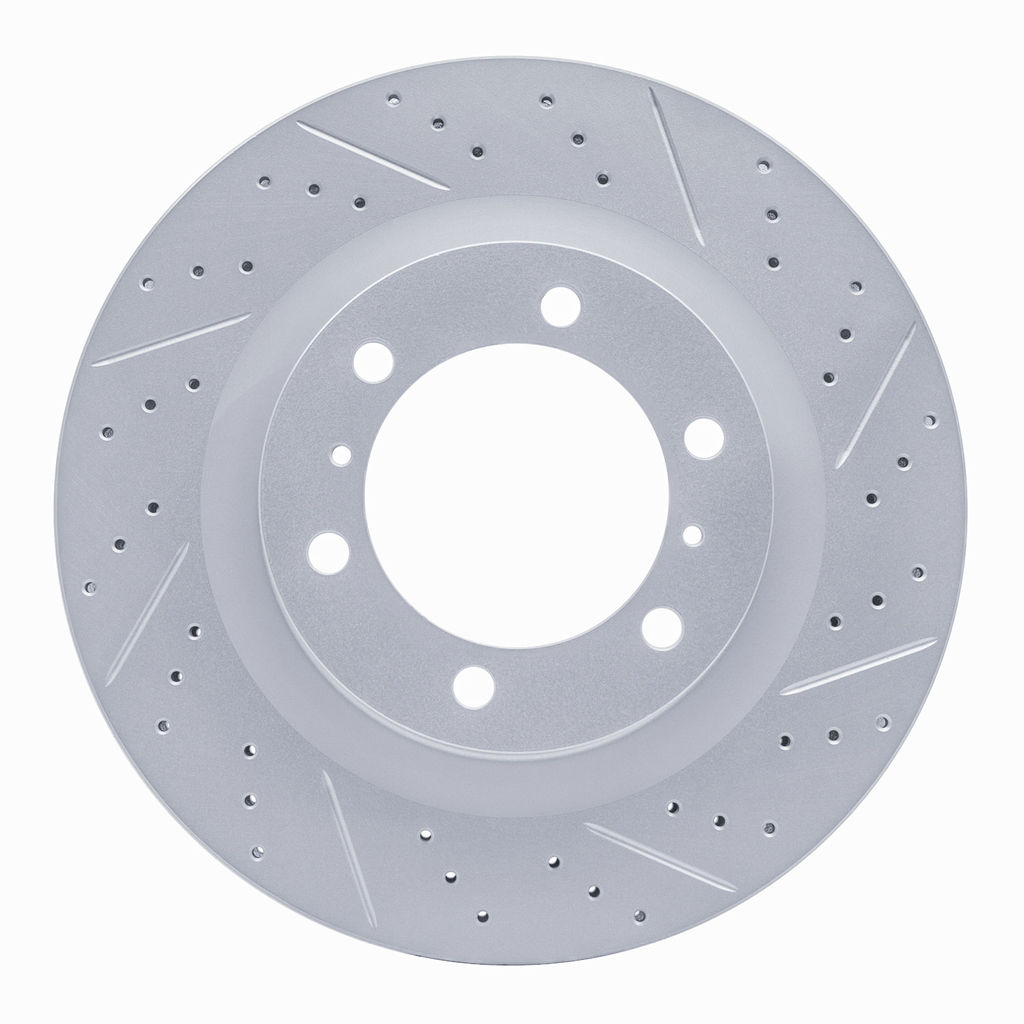 Dynamic Friction 830-76142R - Geoperformance Coated Drilled and Slotted Brake Rotor