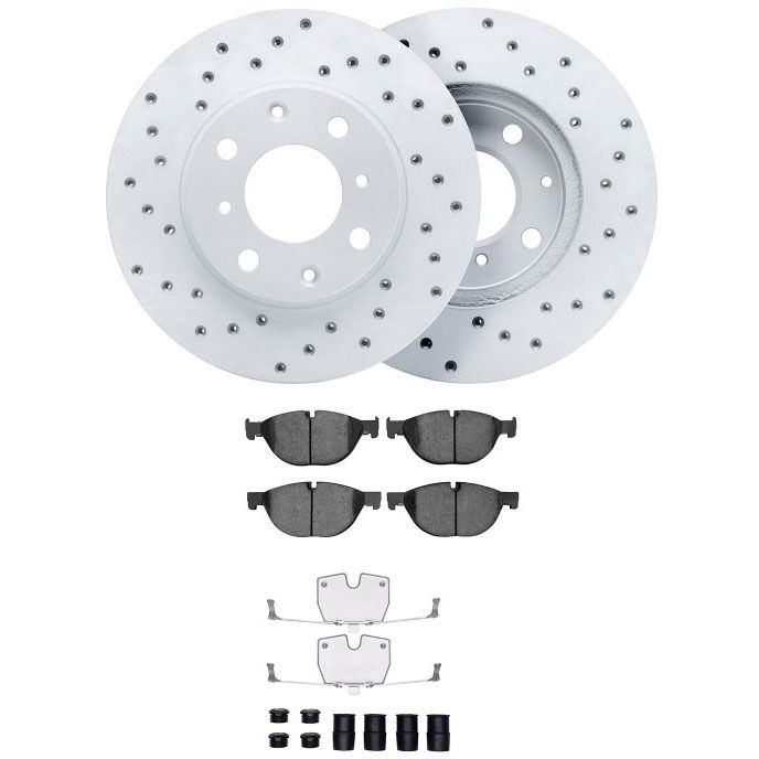 Dynamic Friction 2612-31196 - Brake Kit - Geoperformance Brake Rotors-Drilled with 5000 Euro Ceramic Brake Pads includes Hardware