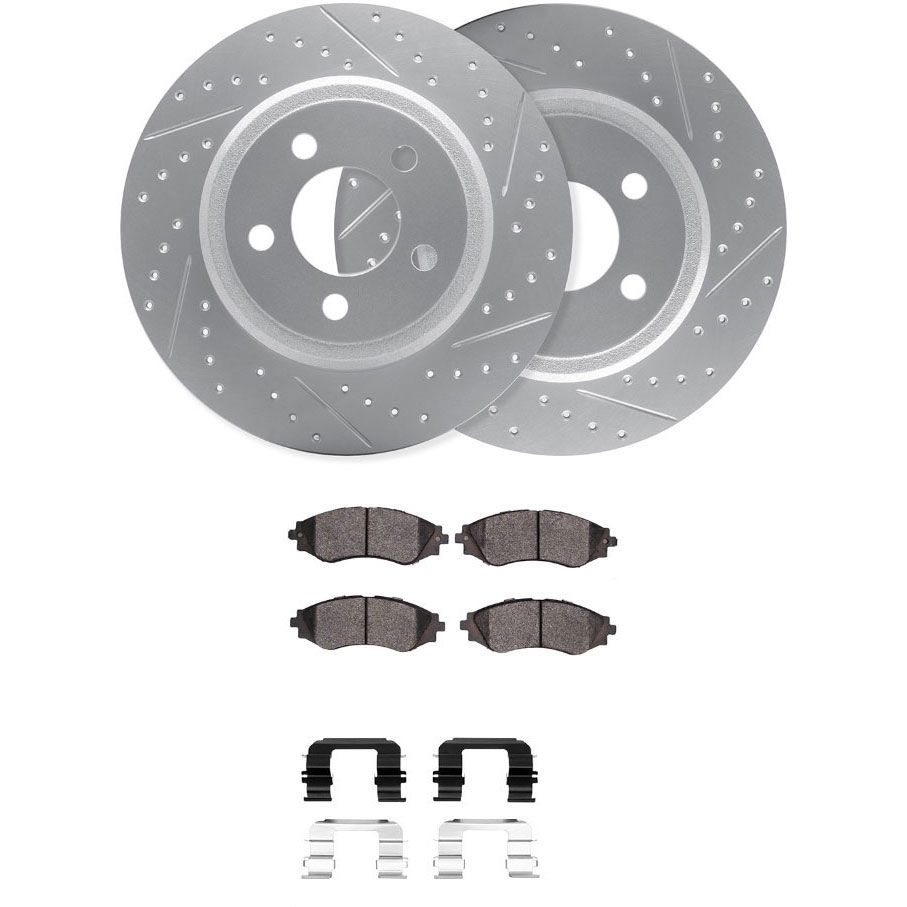 Dynamic Friction 2512-01004 - Brake Kit - Coated Drilled and Slotted Brake Rotors and 5000 Advanced Brake Pads with Hardware