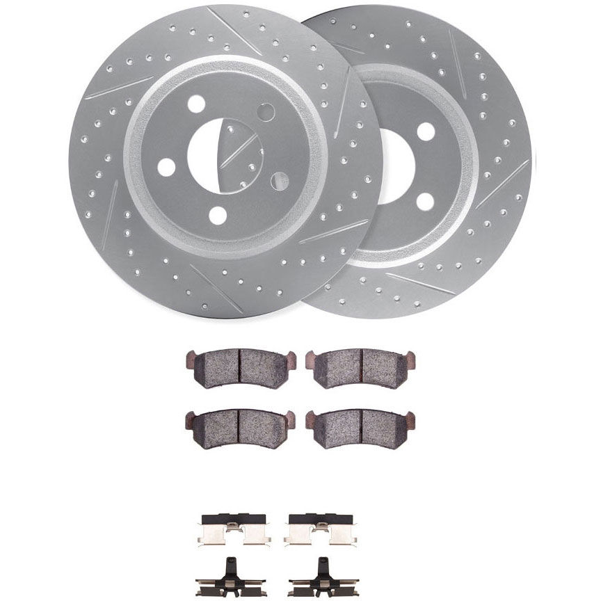 Dynamic Friction 2512-01005 - Brake Kit - Coated Drilled and Slotted Brake Rotors and 5000 Advanced Brake Pads with Hardware
