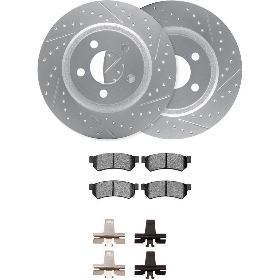Dynamic Friction 2512-01006 - Brake Kit - Coated Drilled and Slotted Brake Rotors and 5000 Advanced Brake Pads with Hardware