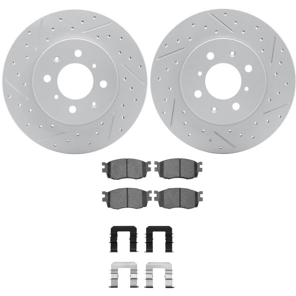 Dynamic Friction 2512-03001 - Brake Kit - Coated Drilled and Slotted Brake Rotors and 5000 Advanced Brake Pads with Hardware
