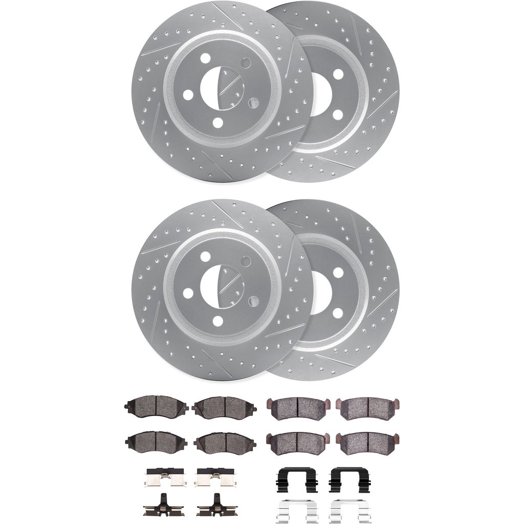 Dynamic Friction 2514-01000 - Brake Kit - Coated Drilled and Slotted Brake Rotors and 5000 Advanced Brake Pads with Hardware