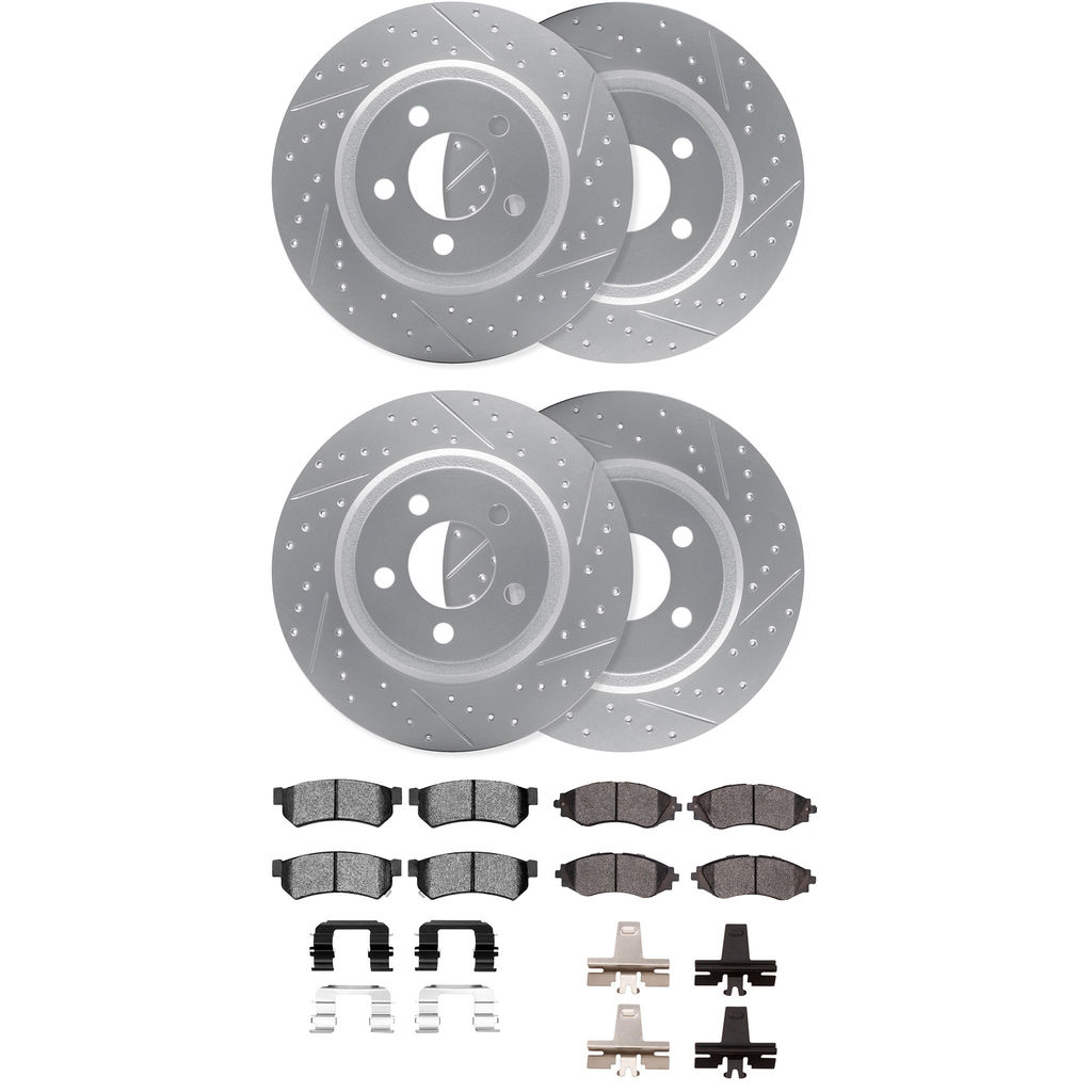 Dynamic Friction 2514-01001 - Brake Kit - Coated Drilled and Slotted Brake Rotors and 5000 Advanced Brake Pads with Hardware