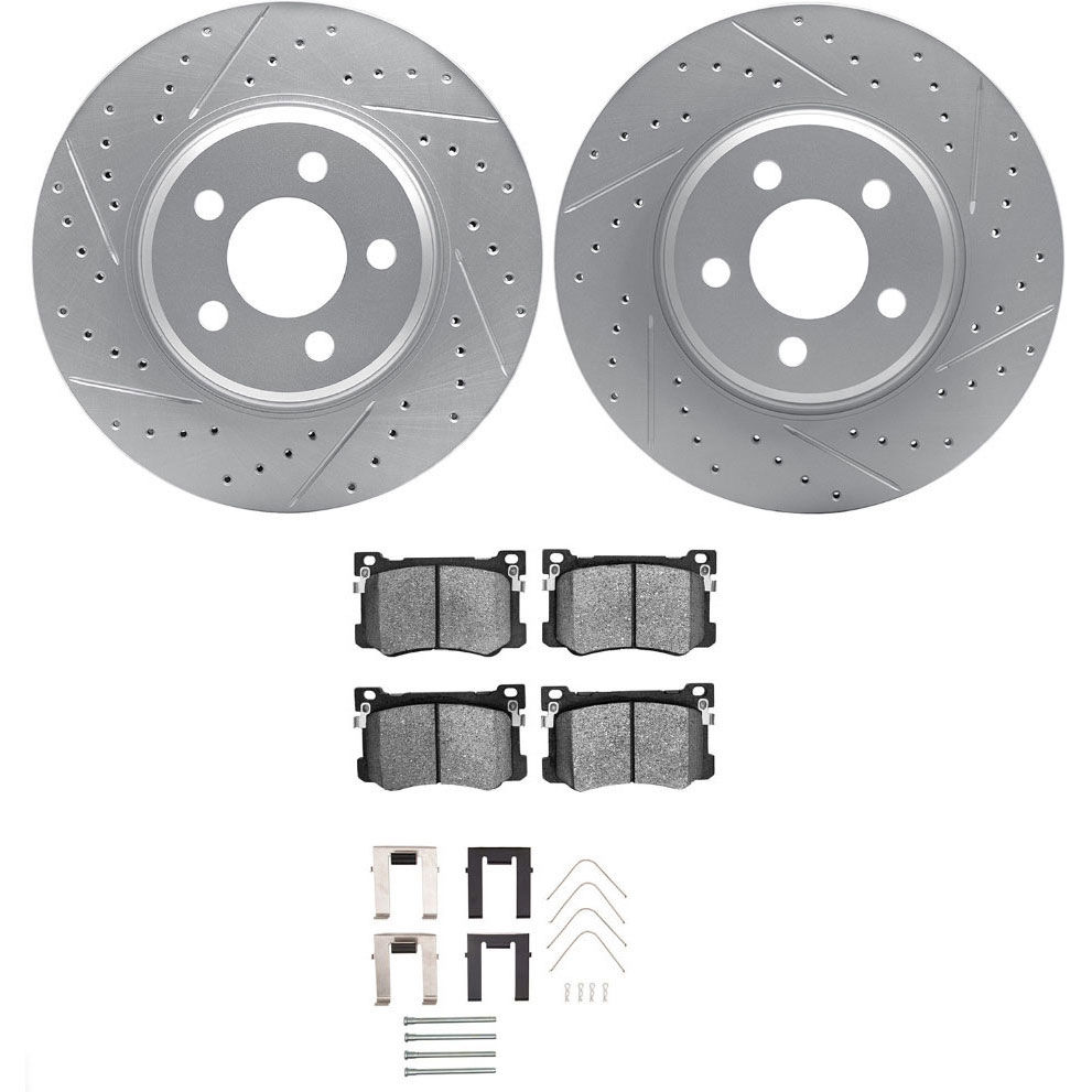 Dynamic Friction 2512-03089 - Brake Kit - Coated Drilled and Slotted Brake Rotors and 5000 Advanced Brake Pads with Hardware
