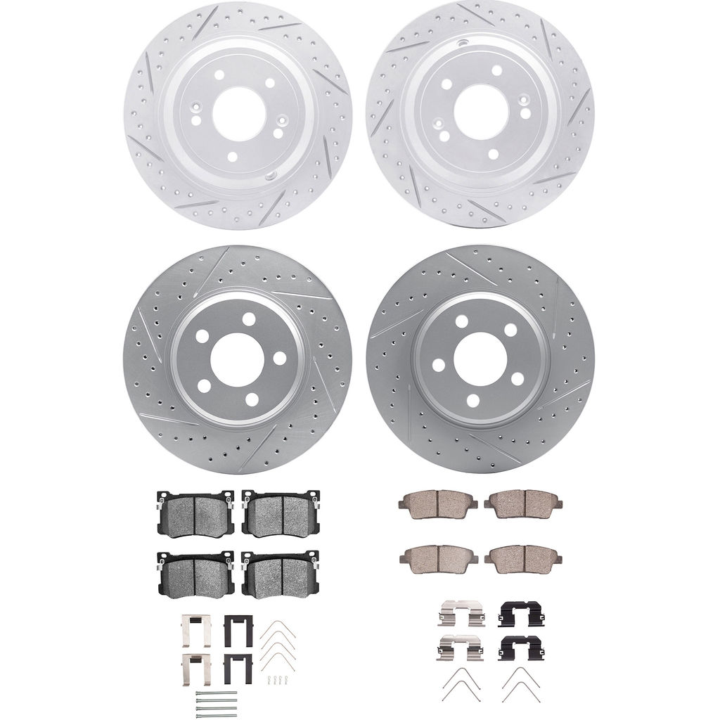 Dynamic Friction 2514-03058 - Brake Kit - Coated Drilled and Slotted Brake Rotors and 5000 Advanced Brake Pads with Hardware