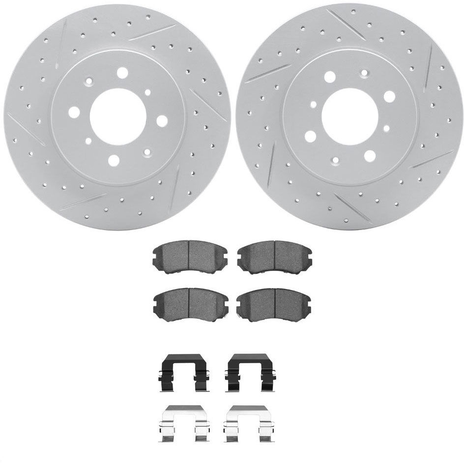 Dynamic Friction 2512-03000 - Brake Kit - Coated Drilled and Slotted Brake Rotors and 5000 Advanced Brake Pads with Hardware