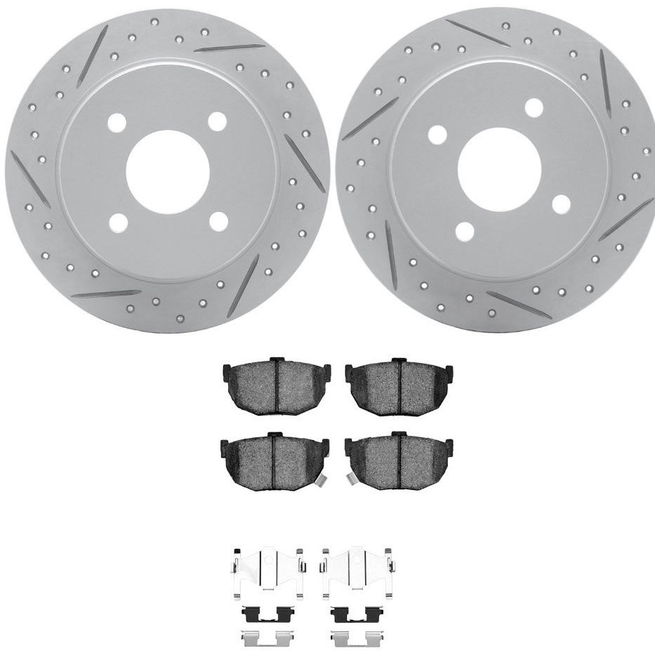 Dynamic Friction 2512-03005 - Brake Kit - Coated Drilled and Slotted Brake Rotors and 5000 Advanced Brake Pads with Hardware