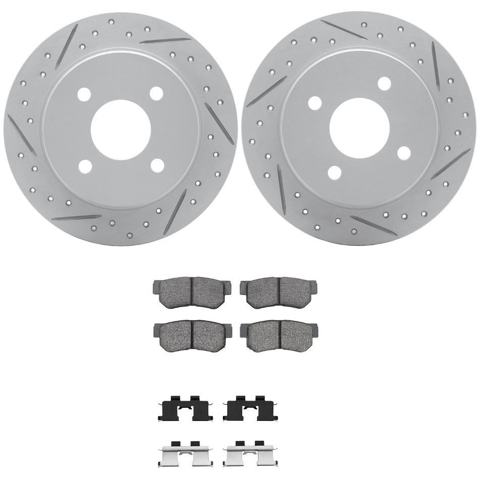 Dynamic Friction 2512-03006 - Brake Kit - Coated Drilled and Slotted Brake Rotors and 5000 Advanced Brake Pads with Hardware