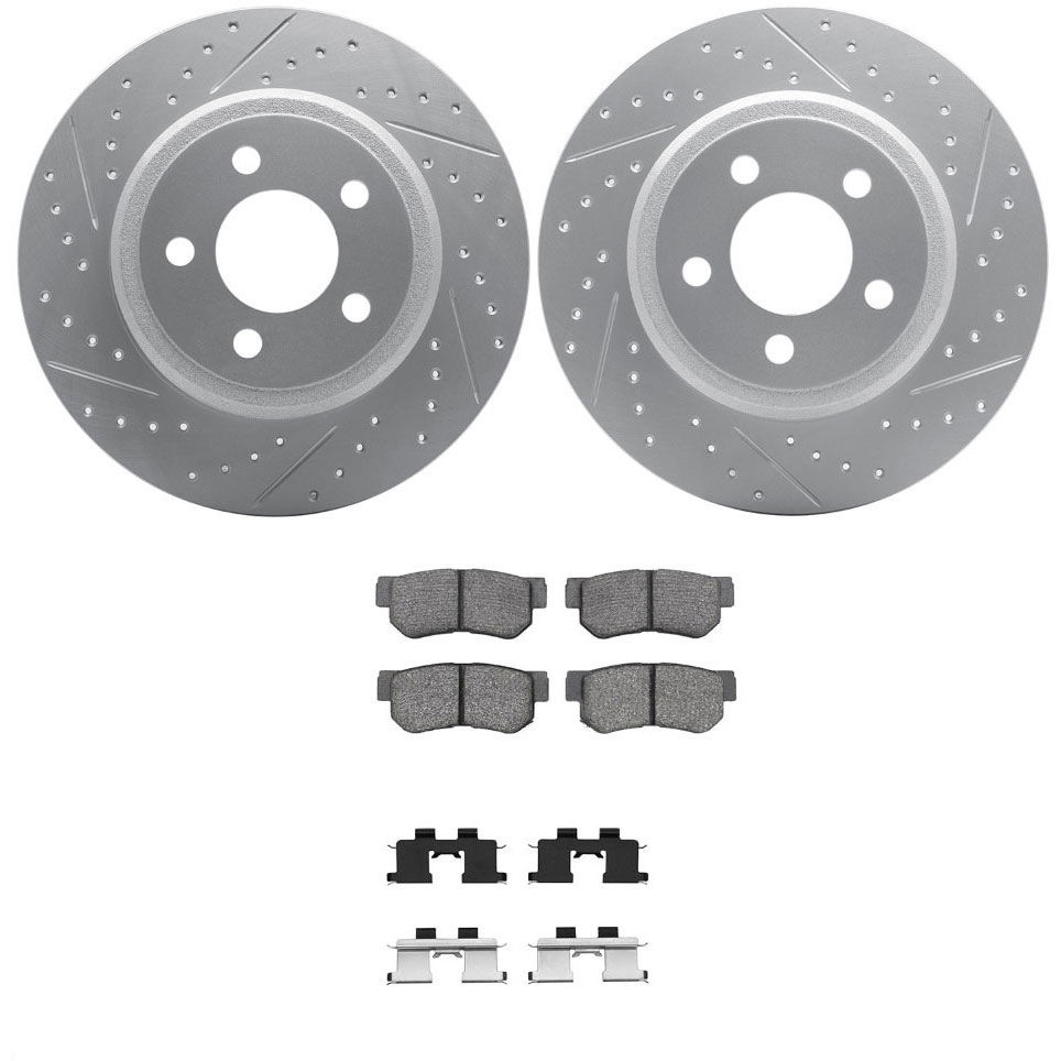 Dynamic Friction 2512-03031 - Brake Kit - Coated Drilled and Slotted Brake Rotors and 5000 Advanced Brake Pads with Hardware
