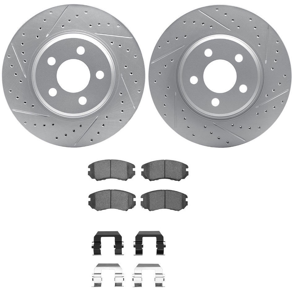 Dynamic Friction 2512-03033 - Brake Kit - Coated Drilled and Slotted Brake Rotors and 5000 Advanced Brake Pads with Hardware