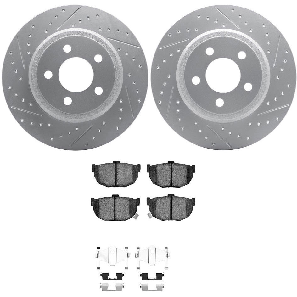 Dynamic Friction 2512-03038 - Brake Kit - Coated Drilled and Slotted Brake Rotors and 5000 Advanced Brake Pads with Hardware