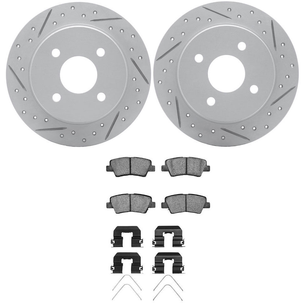 Dynamic Friction 2512-03069 - Brake Kit - Coated Drilled and Slotted Brake Rotors and 5000 Advanced Brake Pads with Hardware