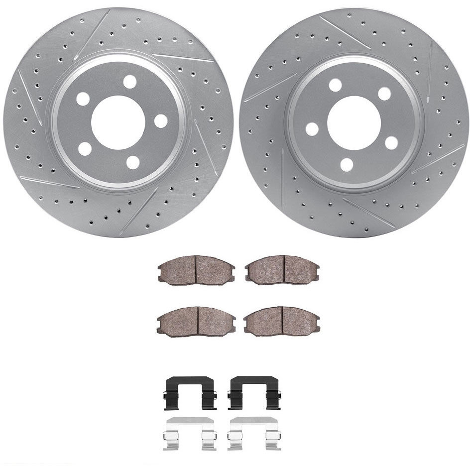Dynamic Friction 2512-03071 - Brake Kit - Coated Drilled and Slotted Brake Rotors and 5000 Advanced Brake Pads with Hardware